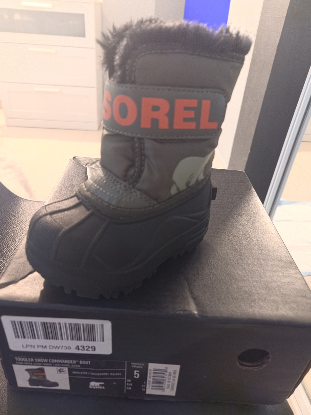 Sorel Toddler Snow Boot in Olive with Orange Logo